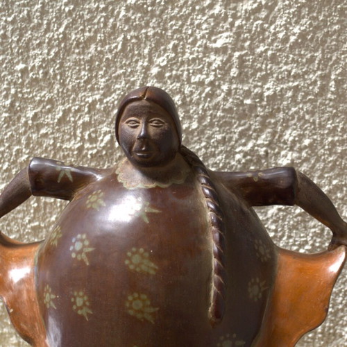 Ceramic vase with Peruvian dancer used, handmade