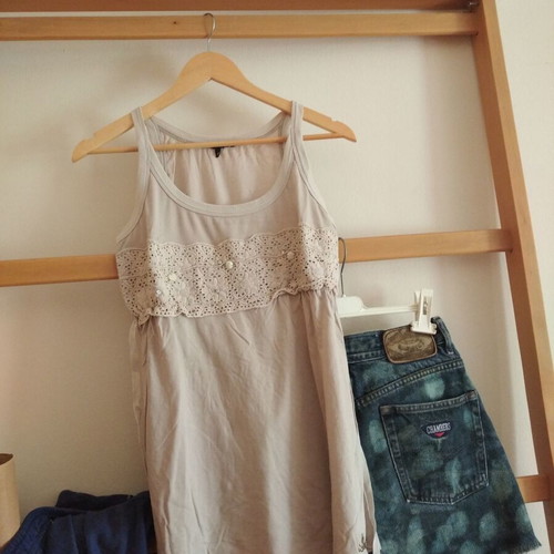 Summer blouse with embroidery and ribbon, size M