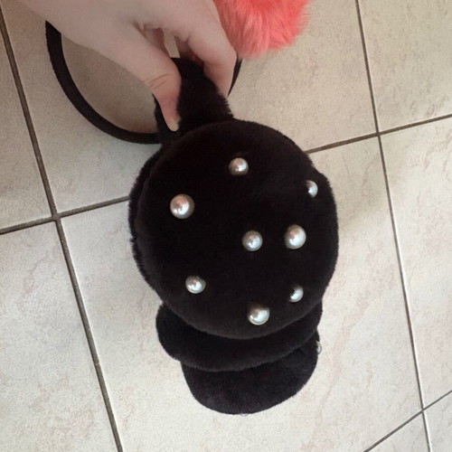 Fur Ear Muffs Set of 2 with Pearls, like new, pink and black