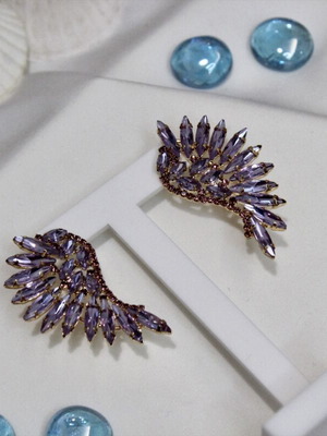 Earrings with purple stones angel wing design like new