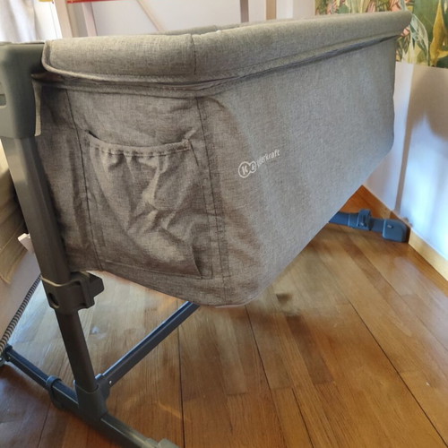 Kinderkraft Neste Up Grey baby cot with mattress and side opening