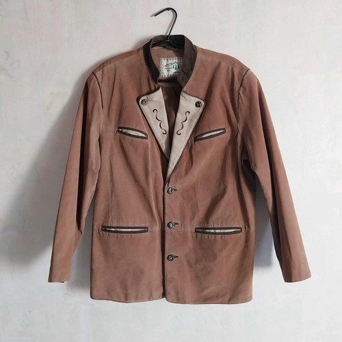Vintage men's dirndl jacket Natural Life, suede and linen, size 54