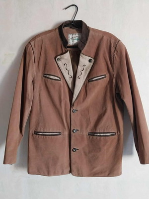Vintage men's dirndl jacket Natural Life, suede and linen, size 54