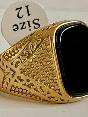 Black Onyx Style Signet Ring gold plated 316L stainless steel US size 12