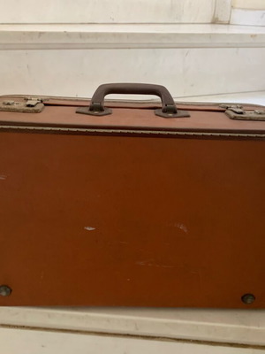 Vintage suitcase 1950 used, brown with Olympic Airlines sticker