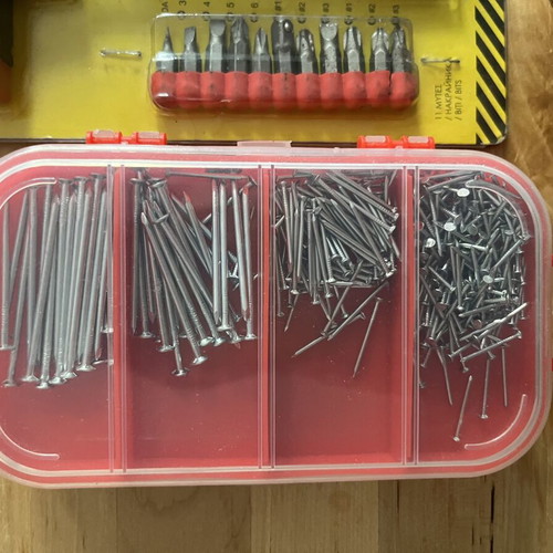 Tool set used with hammer, screwdrivers and nails