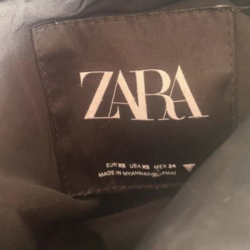 Zara black faux leather cropped puffer jacket