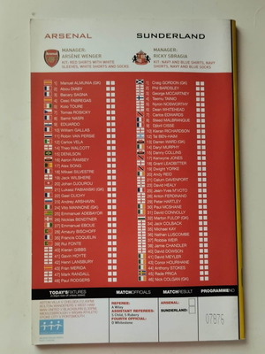Match program Arsenal - Sunderland 21.02.2009 used