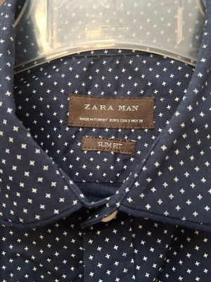 Zara Man slim fit men's shirt, navy blue with white crosses, size S