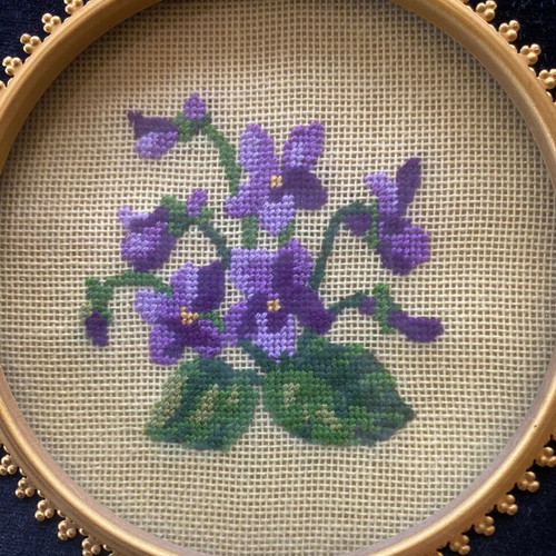 Vintage handmade embroidered wall frames set used