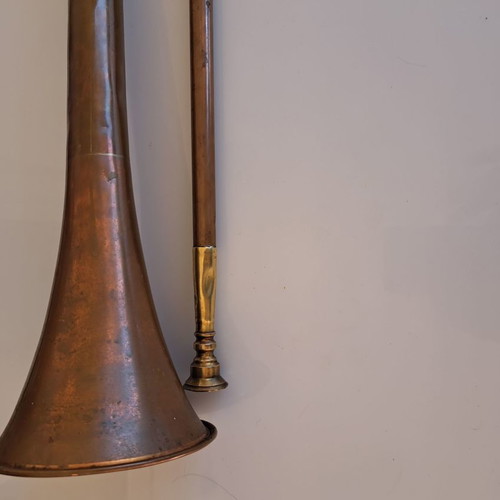 Hunting horn used, brass, authentic, 19th century, set of two