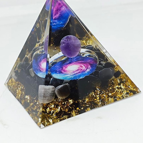 Orgonite Pyramid with Amethyst and Galaxy Design like new