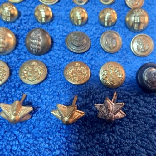 Collection of used antique and vintage brass uniform buttons