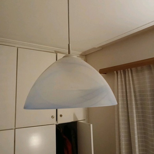 Glass ceiling light blue like new with silver matte support
