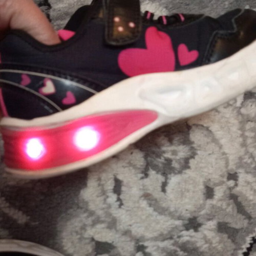 Athletic shoes used size 27 black pink with lights
