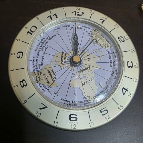 Luxury analog desk clock with world map and airplane needle