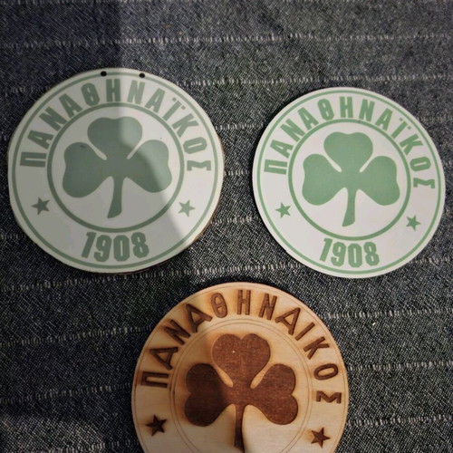 Wooden Panathinaikos decorative magnets set of 3, like new