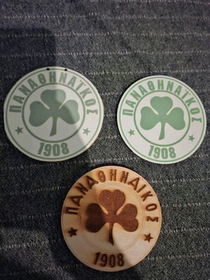 Wooden Panathinaikos decorative magnets set of 3, like new