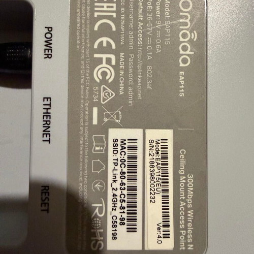 TP-Link Omada Access Point EAP115 new 300 Mbps Wi-Fi 4 2.4 GHz