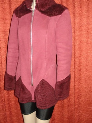 Coat cherry color imitation lambskin used, size M 38