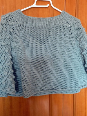 Handmade knitted poncho new in petrol color