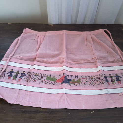 Traditional Cretan Woven Apron new, pink with dancers motif