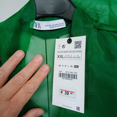 Zara transparent green shirt with bow new XXL