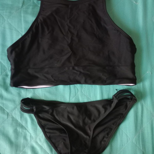 Swimsuit new size L black with gift straw bag