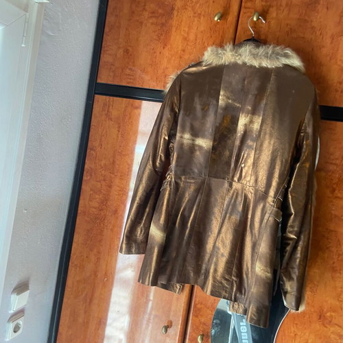 Rossodisera leather coat brown used with fur boho style