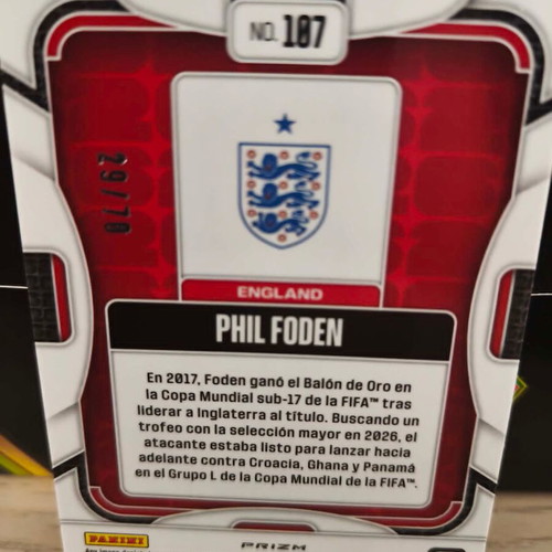 2026 Panini Prizm Fifa World Cup Phil Foden #107 Aguila Prizm card new
