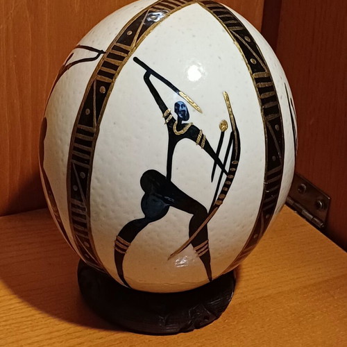 Ostrich Egg Hand-Painted Decorative Piece Used