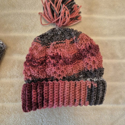 Handmade scarf and hat red burgundy new