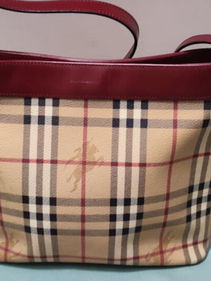 Burberry London Nova Check τσάντα ώμου μεταχειρισμένη, μπεζ με μπορντό λεπτομέρειες