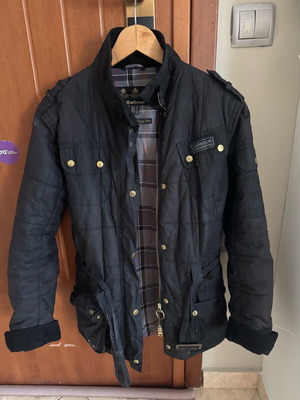 Barbour International jacket like new, black, with belt, size S