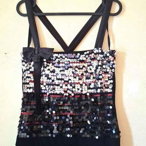 Enzzo Y2K vintage black and silver sequin top with straps