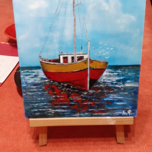 Handmade painting new on driftwood