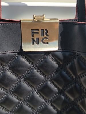 FRNC Tote Bag Black Quilted Large 43x32 with Gold Clasp