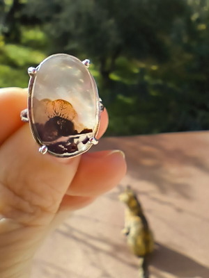 Dendritic Agate Ring Silver 925 Rhodium Plated New