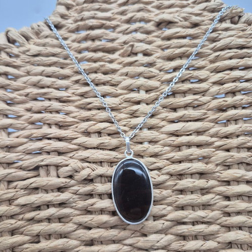 Smoked Quartz Sterling Silver Pendant Oval Cabochon