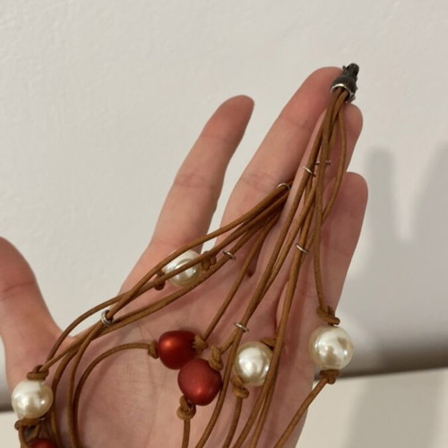 Handmade leather necklace/bracelet used, with oxidized metal parts