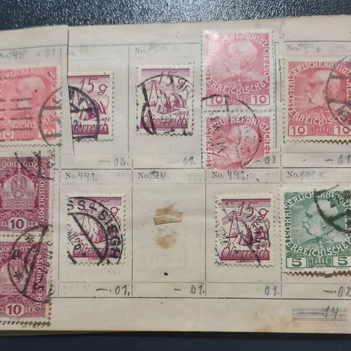 Stamp album used with Austrian stamps, all sealed with hinges