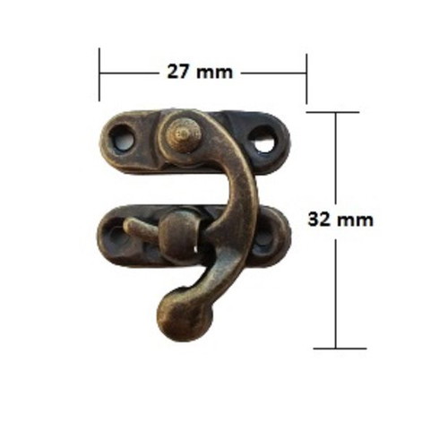 Metal latch for antique box 27x32 mm new, bronze