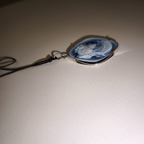 Silver pendant 925 handmade with cameo, used, blue