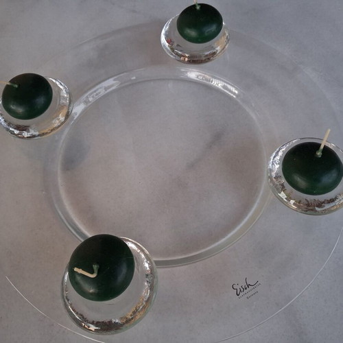 Glass plate with candle holders Eisch Germany like new