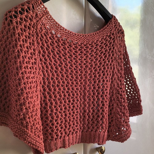 Handmade terracotta knit crop top with wide sleeves