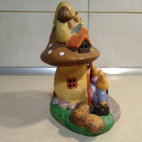 Ceramic Easter Tree House with Rabbits collectible, used