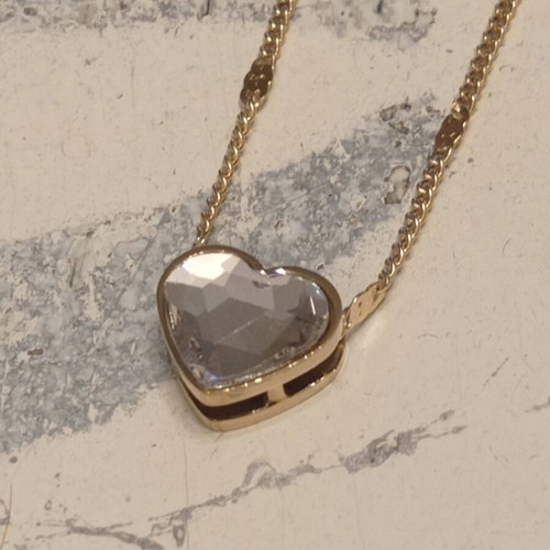 Gold stainless steel necklace with heart pendant and crystal, new