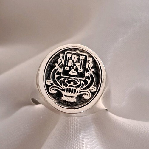 Silver ring 925 with engraved oxidized design, new