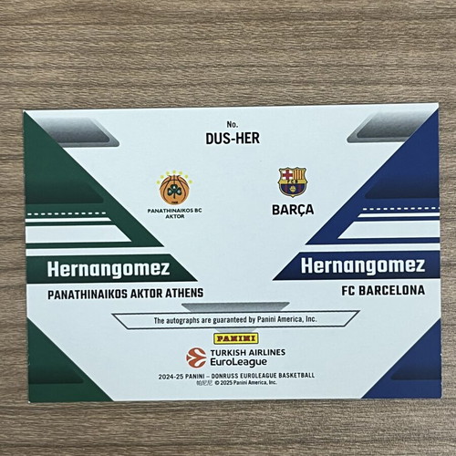 2025-26 Panini Select Euroleague Basketball Juancho Willy Hernangomez Purple Laser Dual Auto /15