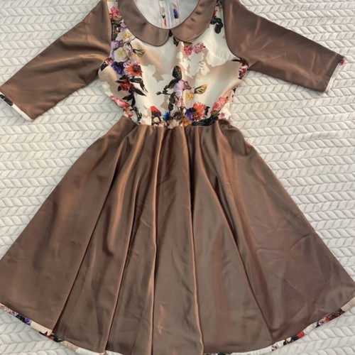 Handmade short dress size M/38 beige and brown made to order